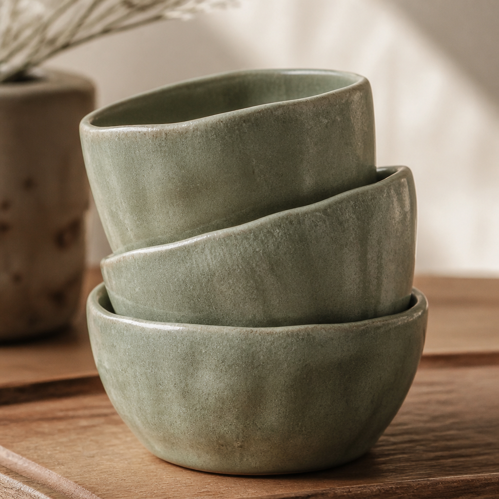 Stacked Nesting Cups, matte sage, set of three